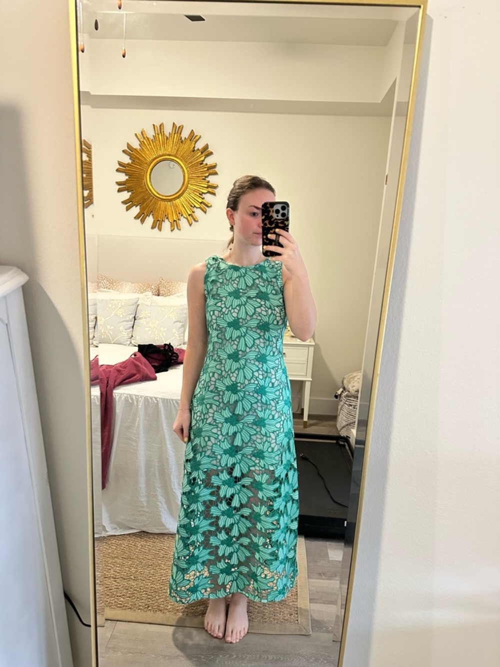 English Factory Green Floral Lace Midi Dress